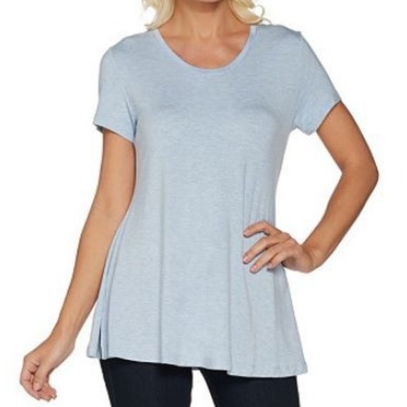 H by Halston Tops - H by Halston Short Sleeve U-Neck Tunic Side Slits